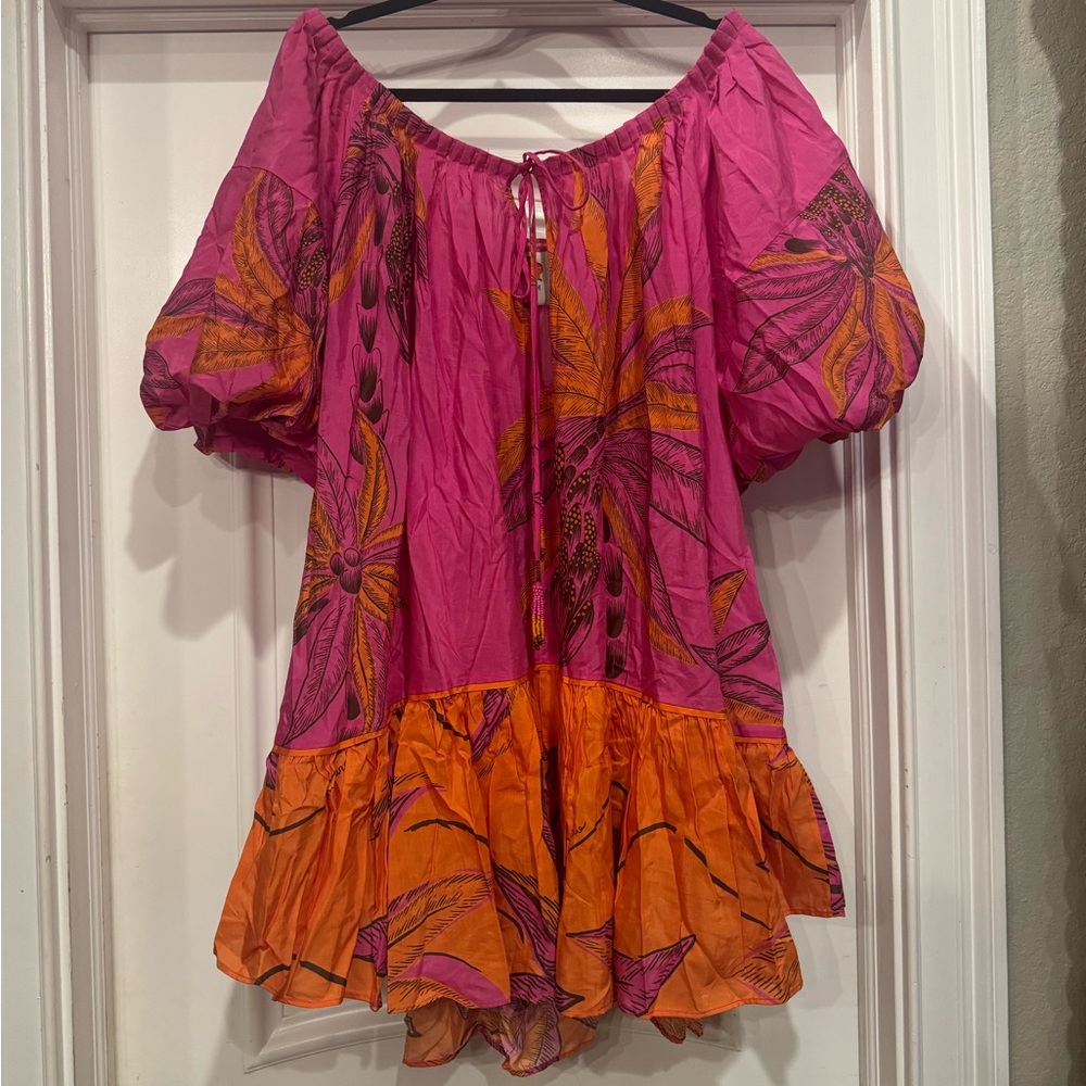BNWT Farm Rio Beach Forest Pink Off the Shoulder Mini Dress